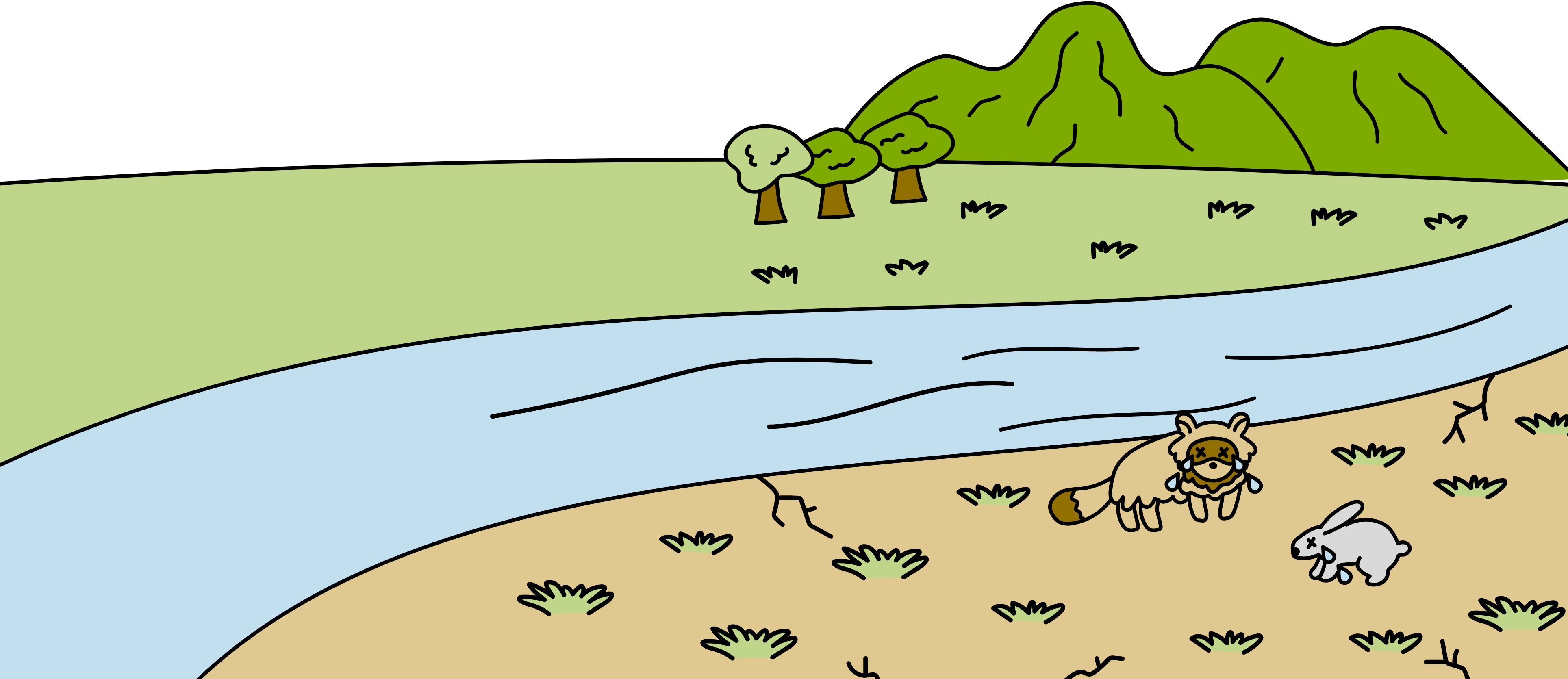 山が切り開かれて住む場所を奪われている自然の動物の様子