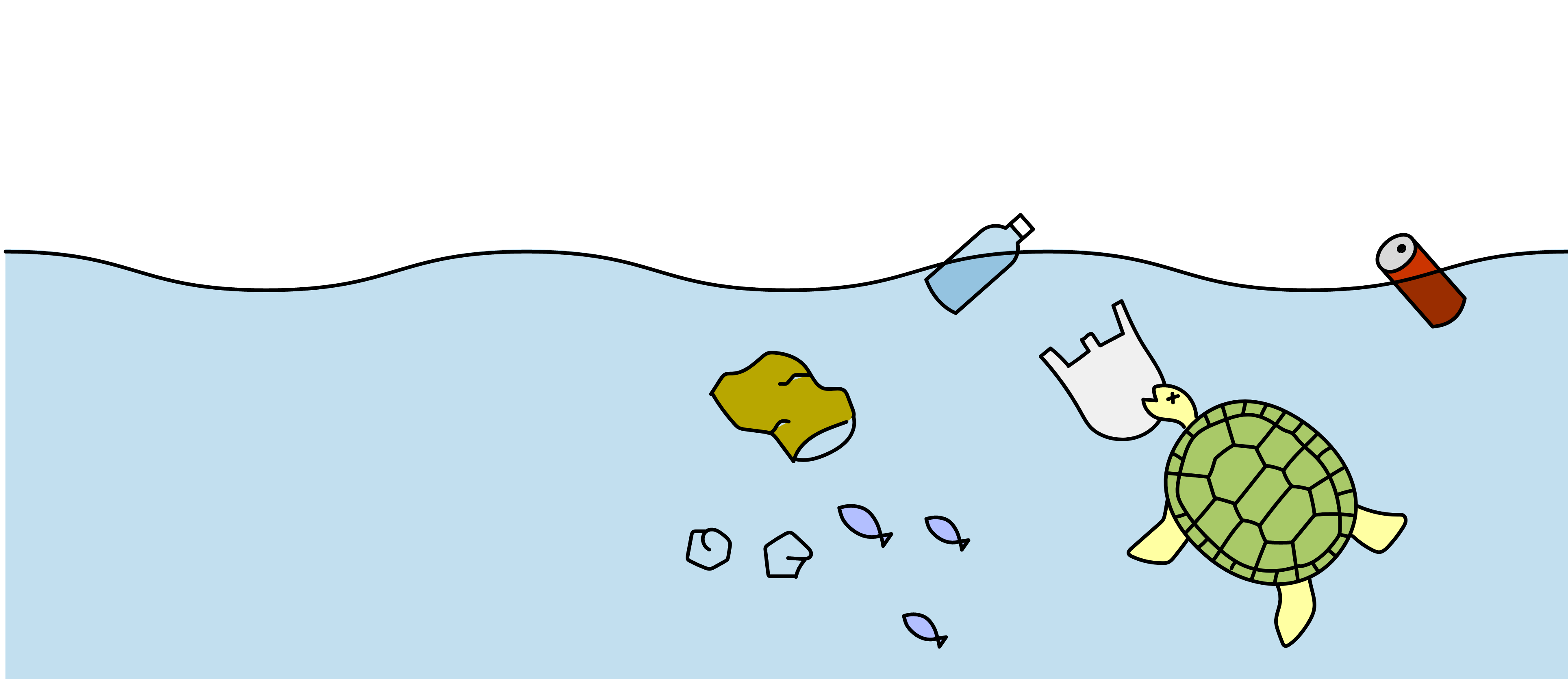 街中にあるゴミが風や雨で流され、川から海に流れ着いてしまう様子