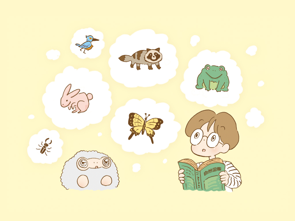 様々ないきもとについて学んでいるオロンと少年